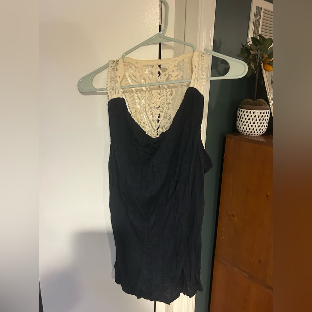 Banana Republic Black and Cream Lace Blouse